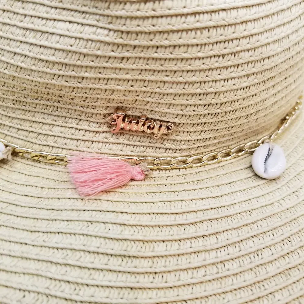 Juicy Couture Wide Brim Beach Sun Straw Hat One Size